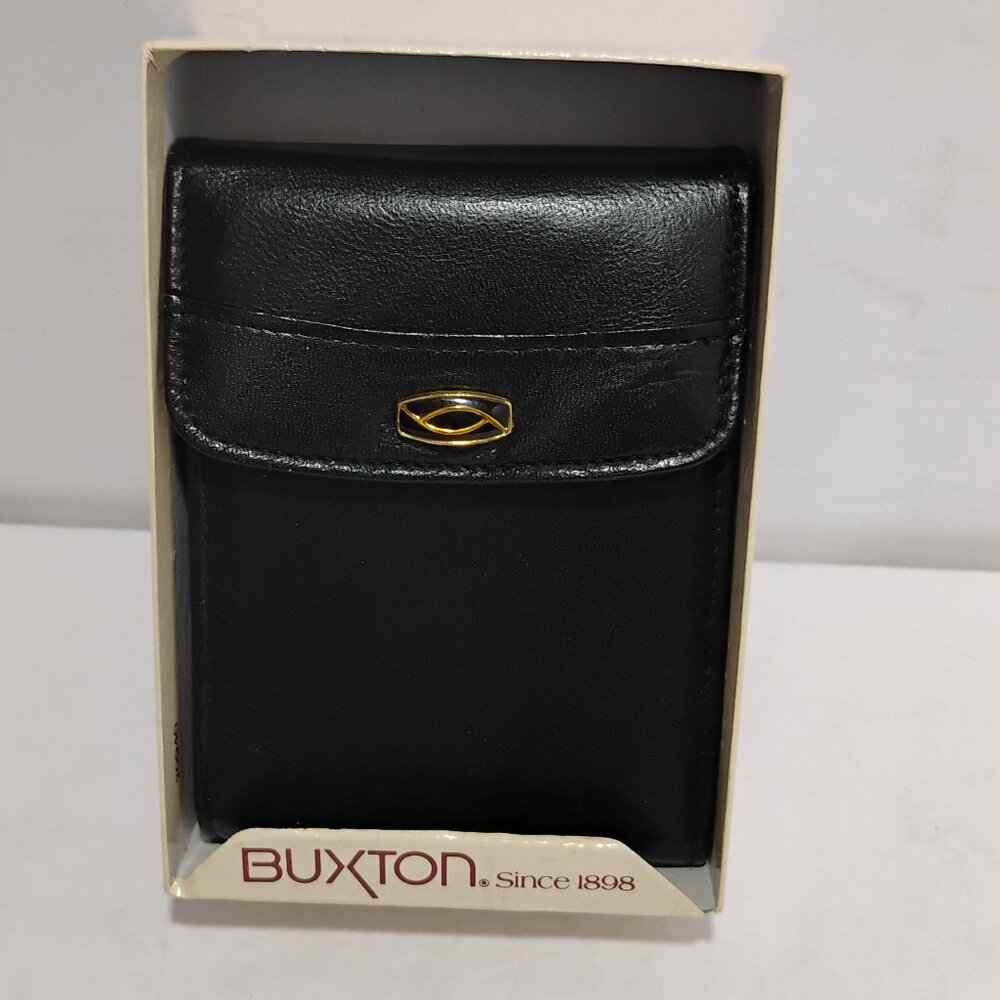 New Vintage Buxton Lambskin Leather Black Wallet Men's Bi Fold